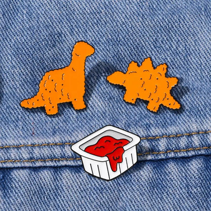 Funny Dino Chicken Nugget 3-Piece Lapel Brooches