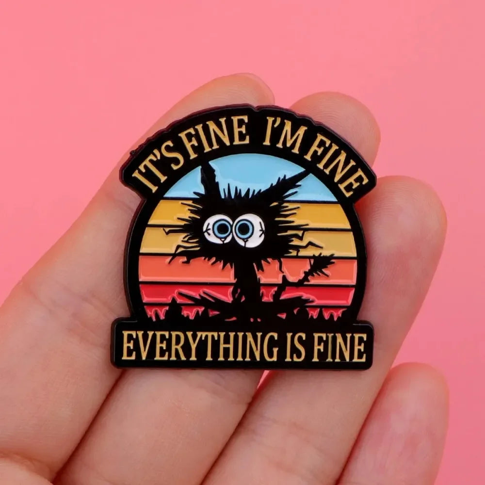Retro Stress Cat Meme Lapel Brooch