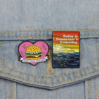 Aesthetic Landscape & Funny Avocado Burger Lapel Brooches