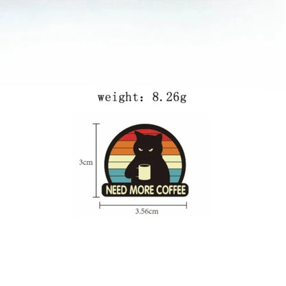 Grumpy Coffee Cat Retro Sunset Brooch