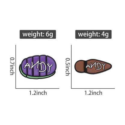 Buzz Woody Andy Name Foot Print Lapel Brooches