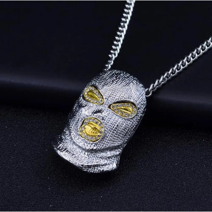 Personality Hip Hop Rhinestone Mask Pendant Necklace for Cool Men Women-Wannee Fashion Jewelry