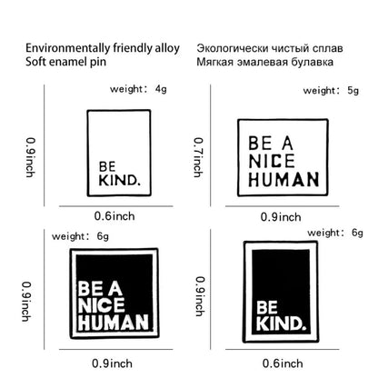 Be Kind Be A Nice Human Minimalist Text Enamel Pins Set