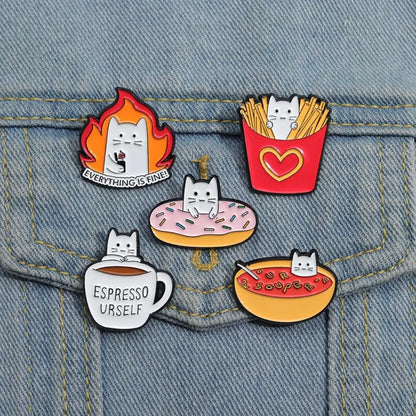 Food Lover Cat Brooch Collection