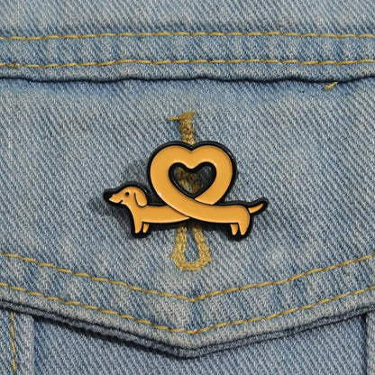 Cute Sausage Dog Love Lapel Brooch