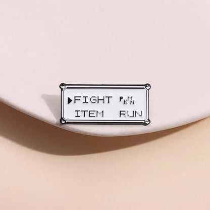 Vintage Pixel Game Battle Choice Text Brooch