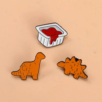 Funny Dino Chicken Nugget 3-Piece Lapel Brooches