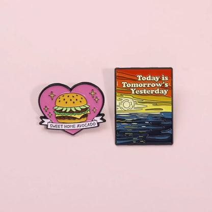 Aesthetic Landscape & Funny Avocado Burger Lapel Brooches