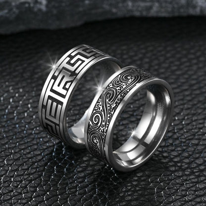 8mm Vintage Titanium Stainless Steel The Great Wall Wave Ring for Handsome Cool Men-Wannee Personality Fashion Accessory