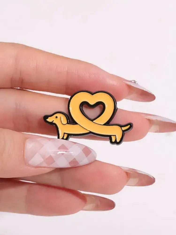 Cute Sausage Dog Love Lapel Brooch