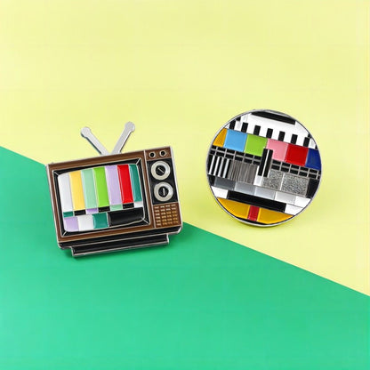 Retro TV Test Card Brooch Duo
