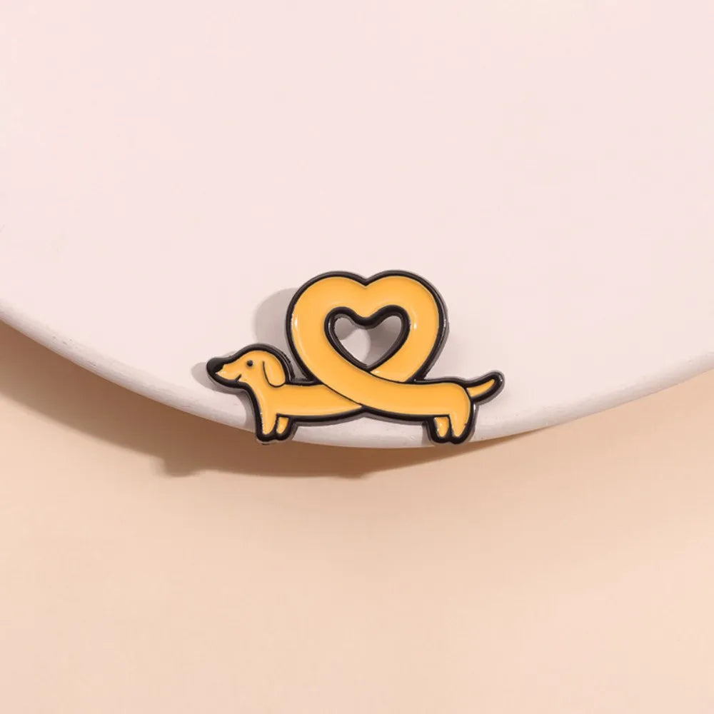 Cute Sausage Dog Love Lapel Brooch