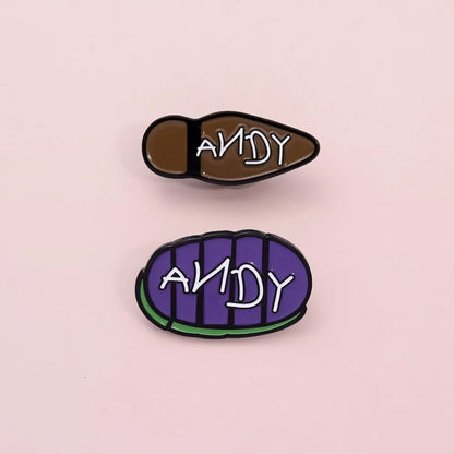 Buzz Woody Andy Name Foot Print Lapel Brooches