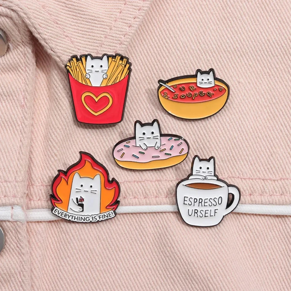 Food Lover Cat Brooch Collection