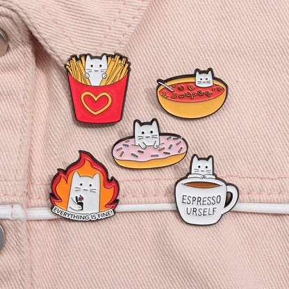 Food Lover Cat Brooch Collection