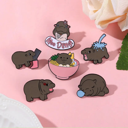 Viral Baby Hippopotamus Cartoon Lapel Brooches