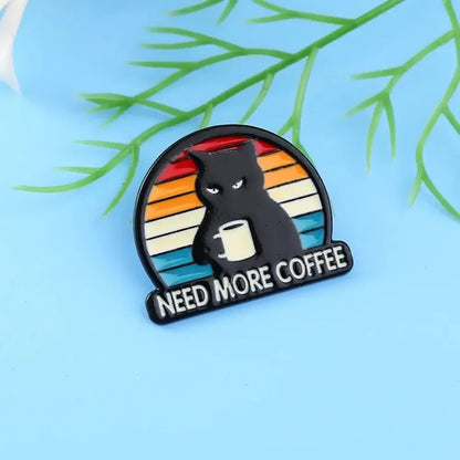 Grumpy Coffee Cat Retro Sunset Brooch