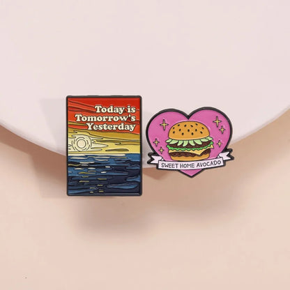 Aesthetic Landscape & Funny Avocado Burger Lapel Brooches