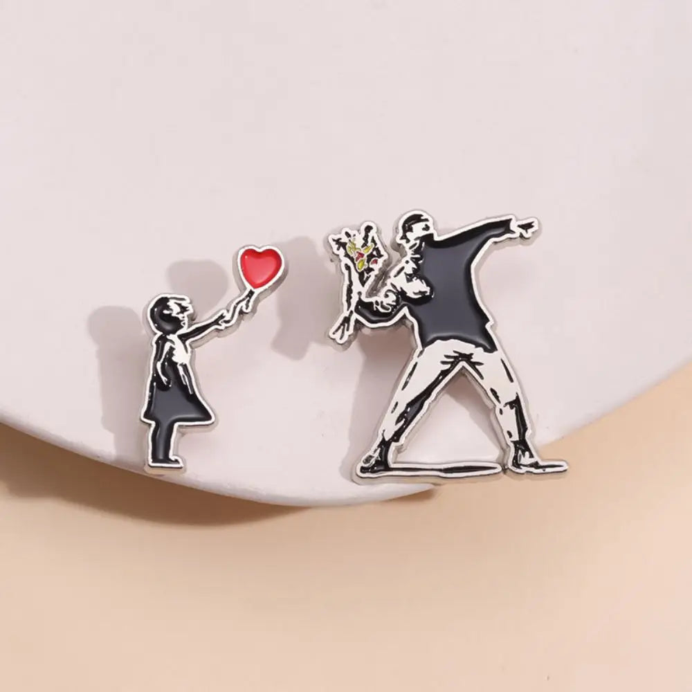 Banksy Art Enamel Pins Set, Balloon Girl & Flower Thrower Brooches