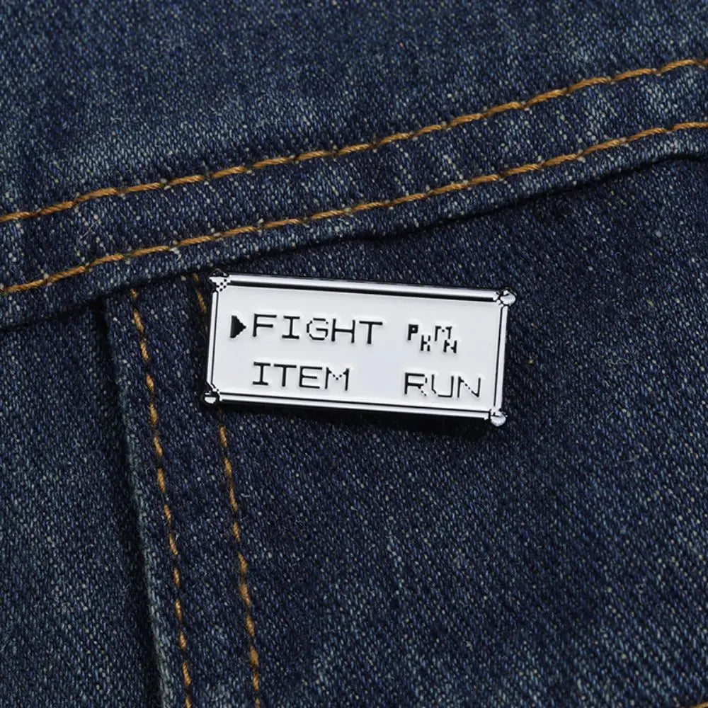 Vintage Pixel Game Battle Choice Text Brooch