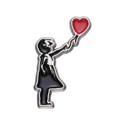 Banksy Art Enamel Pins Set, Balloon Girl & Flower Thrower Brooches
