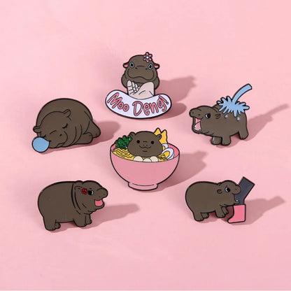 Viral Baby Hippopotamus Cartoon Lapel Brooches