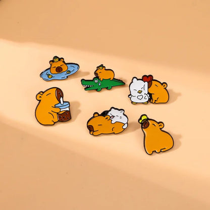 Funny Capybara Animal Brooches with Turtle Crocodile Pelican