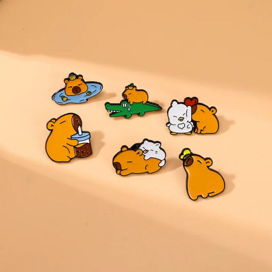 Funny Capybara Animal Brooches with Turtle Crocodile Pelican