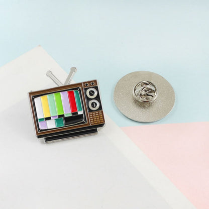 Retro TV Test Card Brooch Duo