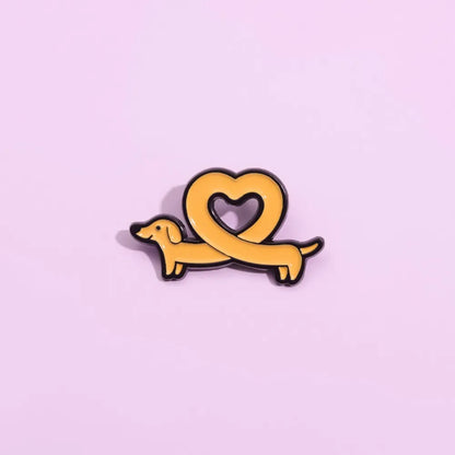 Cute Sausage Dog Love Lapel Brooch