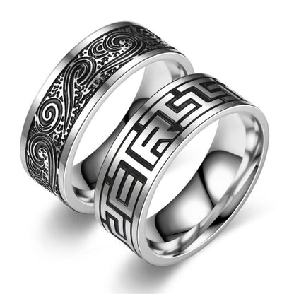 8mm Vintage Titanium Stainless Steel The Great Wall Wave Ring for Handsome Cool Men-Wannee Personality Fashion Accessory