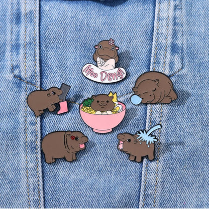 Viral Baby Hippopotamus Cartoon Lapel Brooches