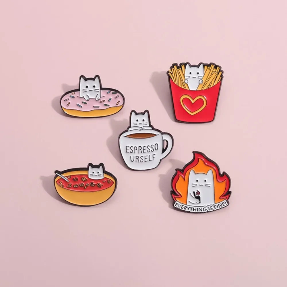 Food Lover Cat Brooch Collection
