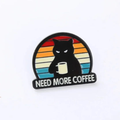 Grumpy Coffee Cat Retro Sunset Brooch