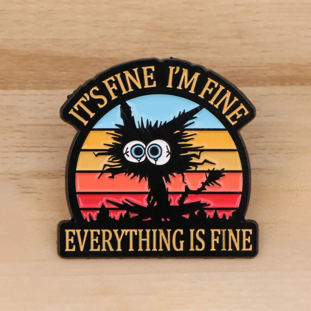 Retro Stress Cat Meme Lapel Brooch