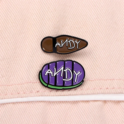 Buzz Woody Andy Name Foot Print Lapel Brooches