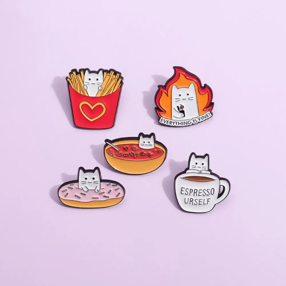 Food Lover Cat Brooch Collection