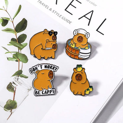 Funny Capybara Animal Brooches with Turtle Crocodile Pelican
