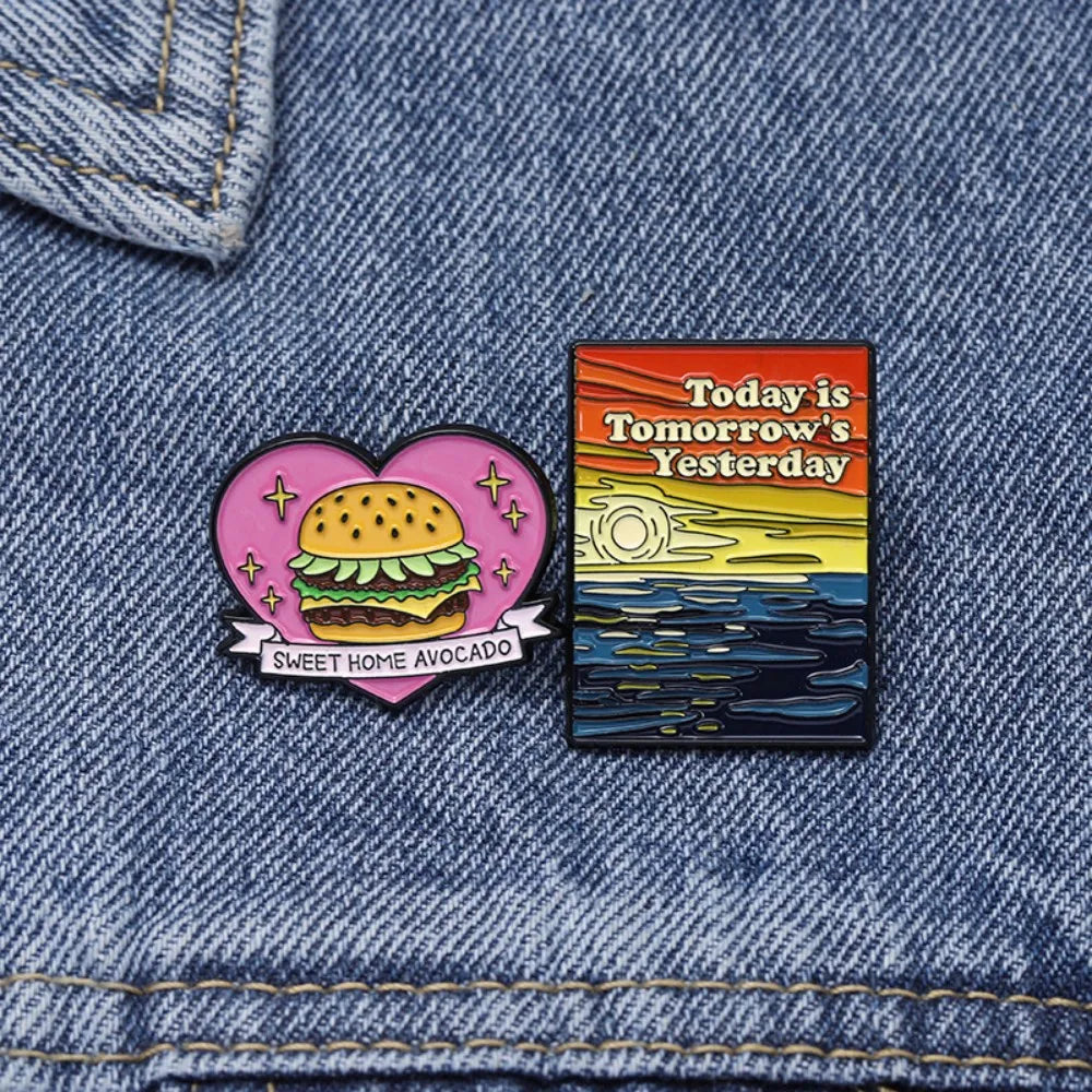 Aesthetic Landscape & Funny Avocado Burger Lapel Brooches