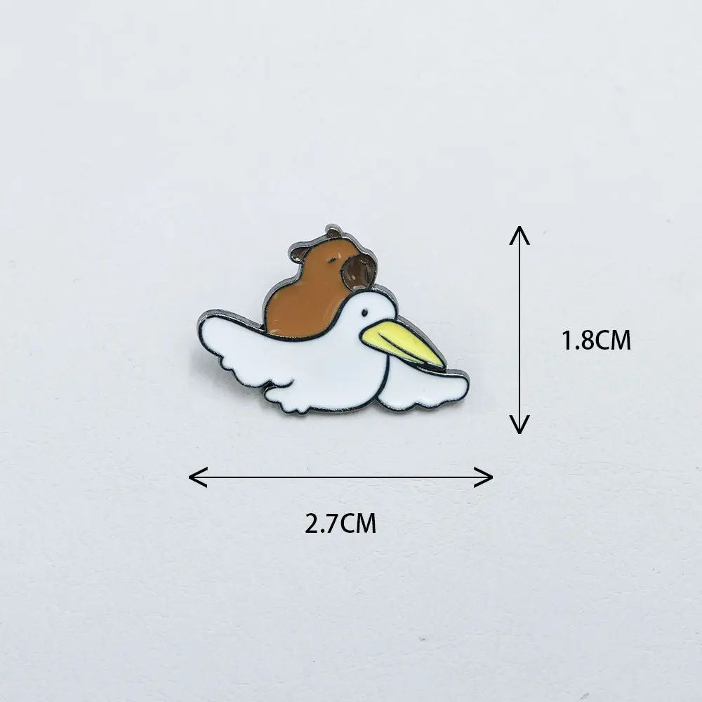 Funny Capybara Animal Brooches with Turtle Crocodile Pelican