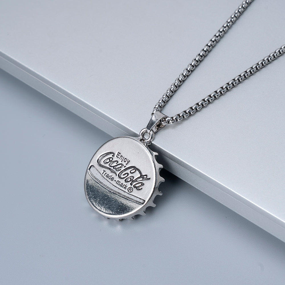 70cm Metal Cola Drink Bottle Cap Pendant Necklace