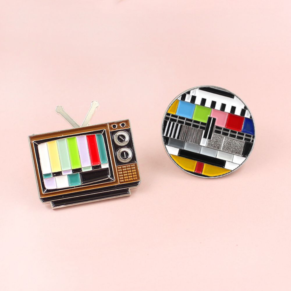 Retro TV Test Card Brooch Duo