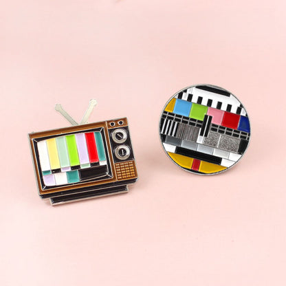 Retro TV Test Card Brooch Duo