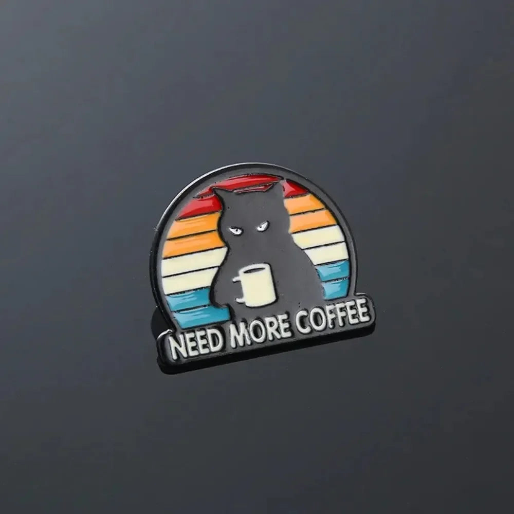 Grumpy Coffee Cat Retro Sunset Brooch