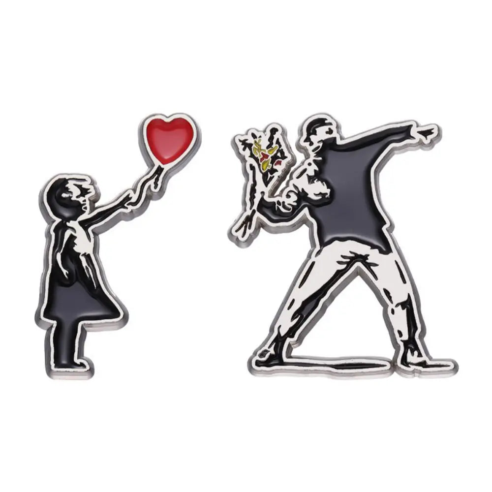 Banksy Art Enamel Pins Set, Balloon Girl & Flower Thrower Brooches