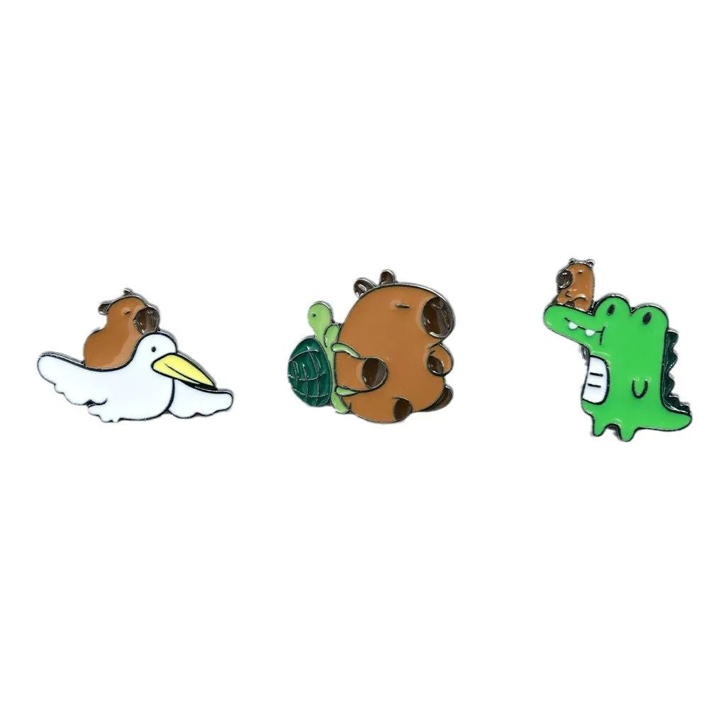 Funny Capybara Animal Brooches with Turtle Crocodile Pelican