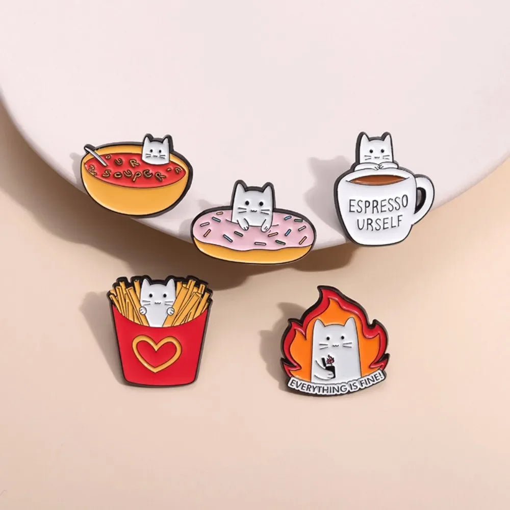 Food Lover Cat Brooch Collection