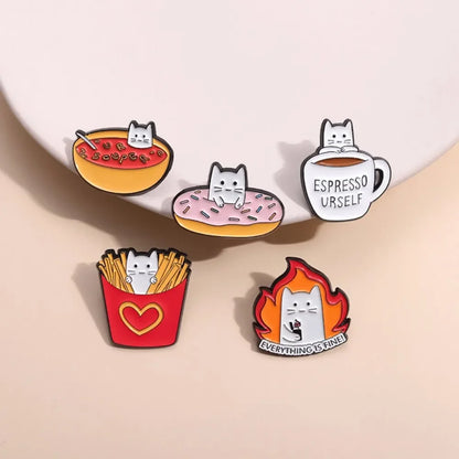 Food Lover Cat Brooch Collection