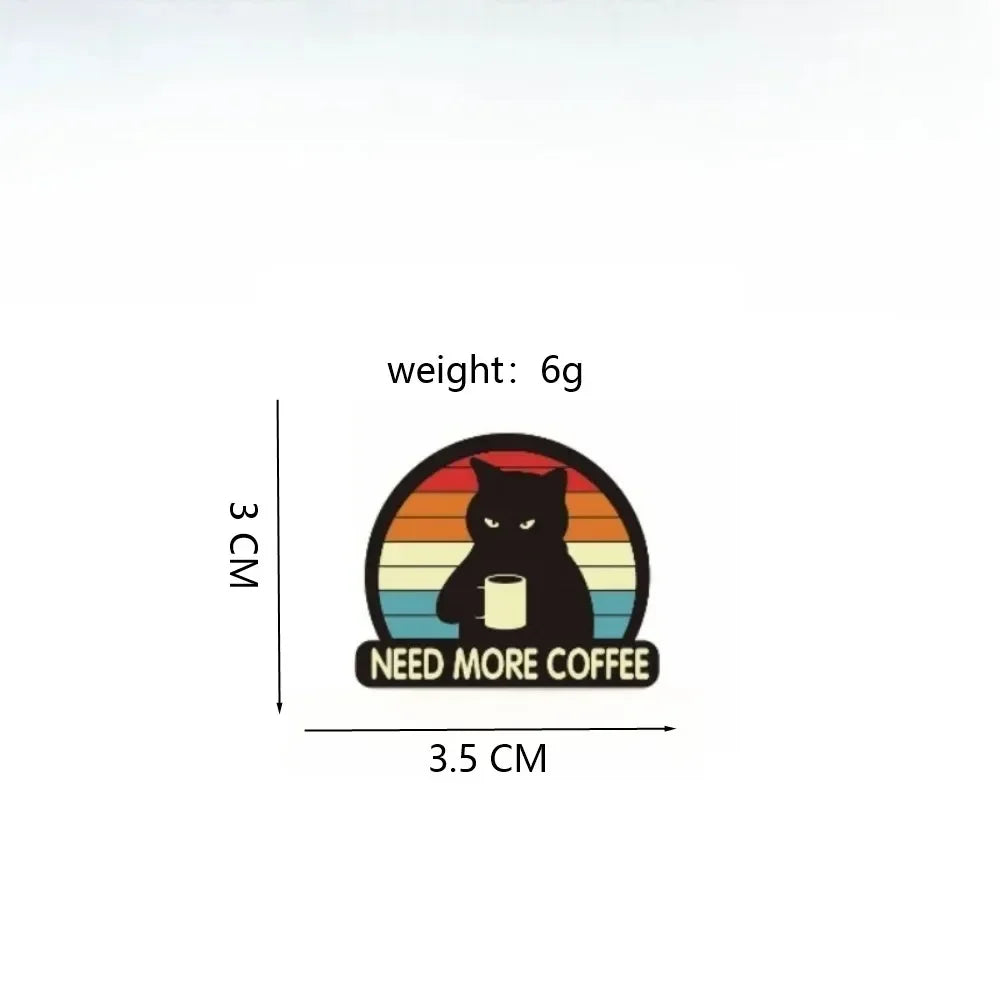 Grumpy Coffee Cat Retro Sunset Brooch