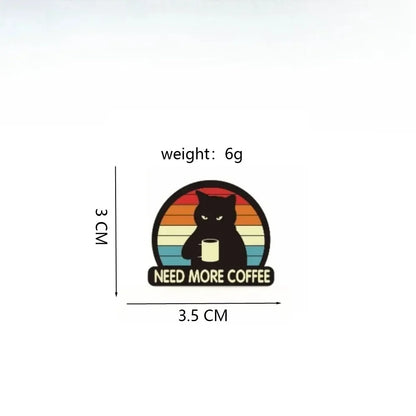 Grumpy Coffee Cat Retro Sunset Brooch